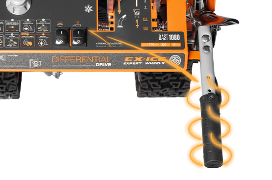 Для комфортной работы на холоде все снегоуборщики серии Expert Line снабжены подогревом рукояток. Включение и выключение размещено прямо на панели.